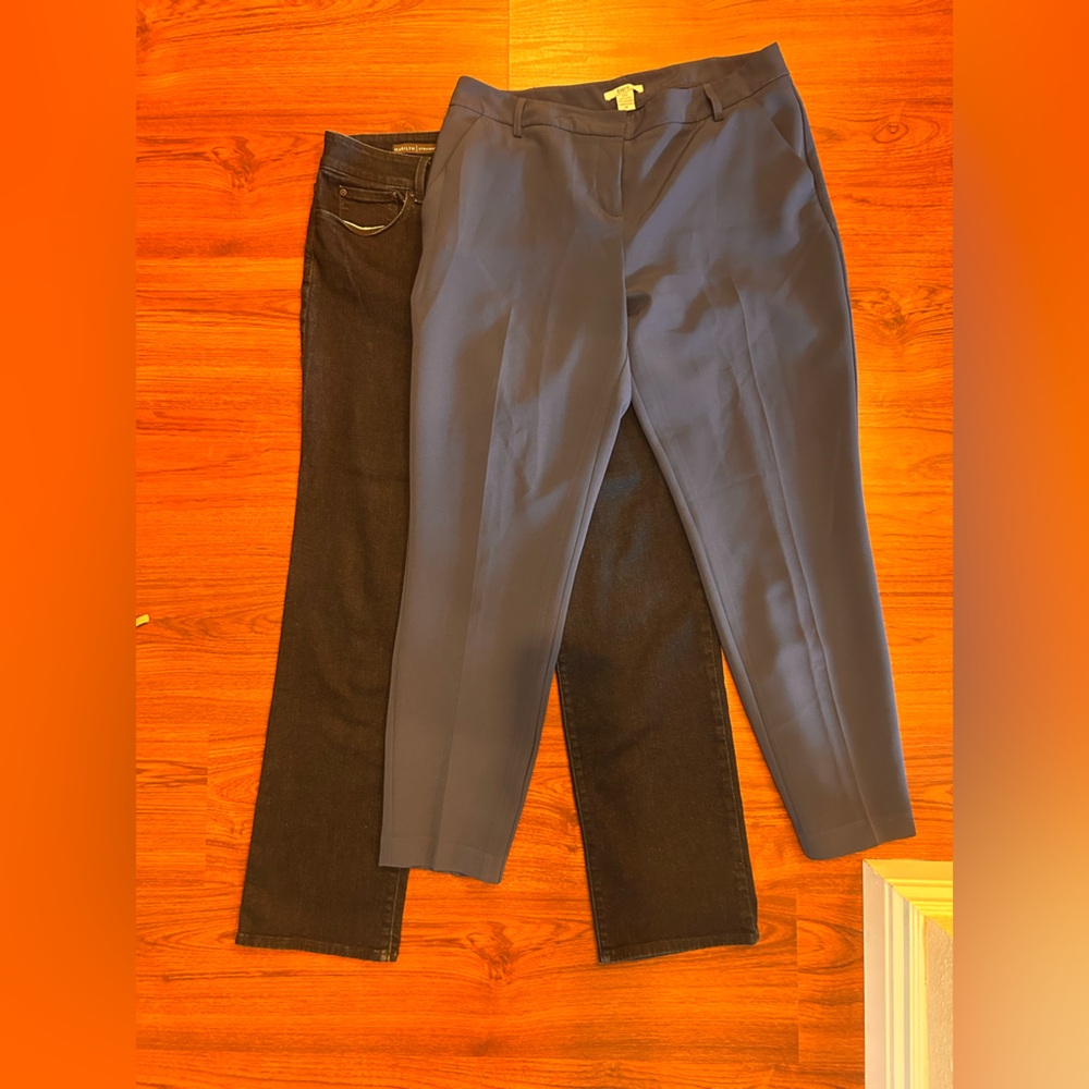 Pants lot of 2 jeans nydj size 12 p Marilyn straight bar 3 blue dress slacks 12